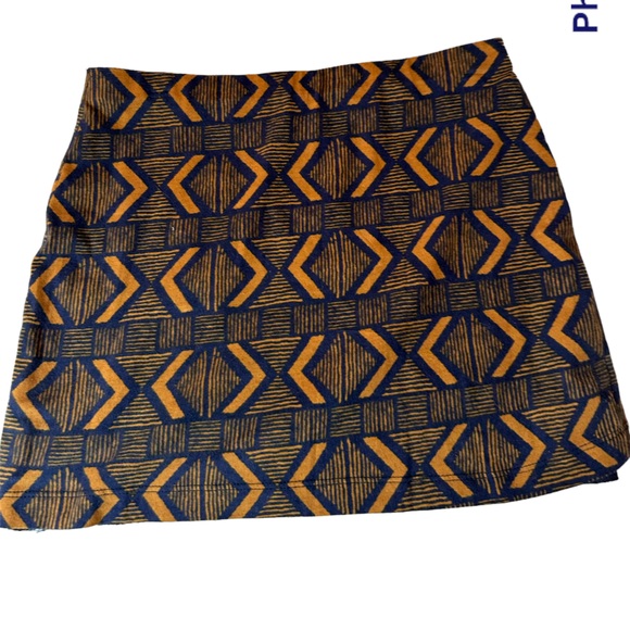 Myrtis Gray Navy Blue and Rustic Brown Geometric Design Mini Skirt, M - Picture 1 of 7